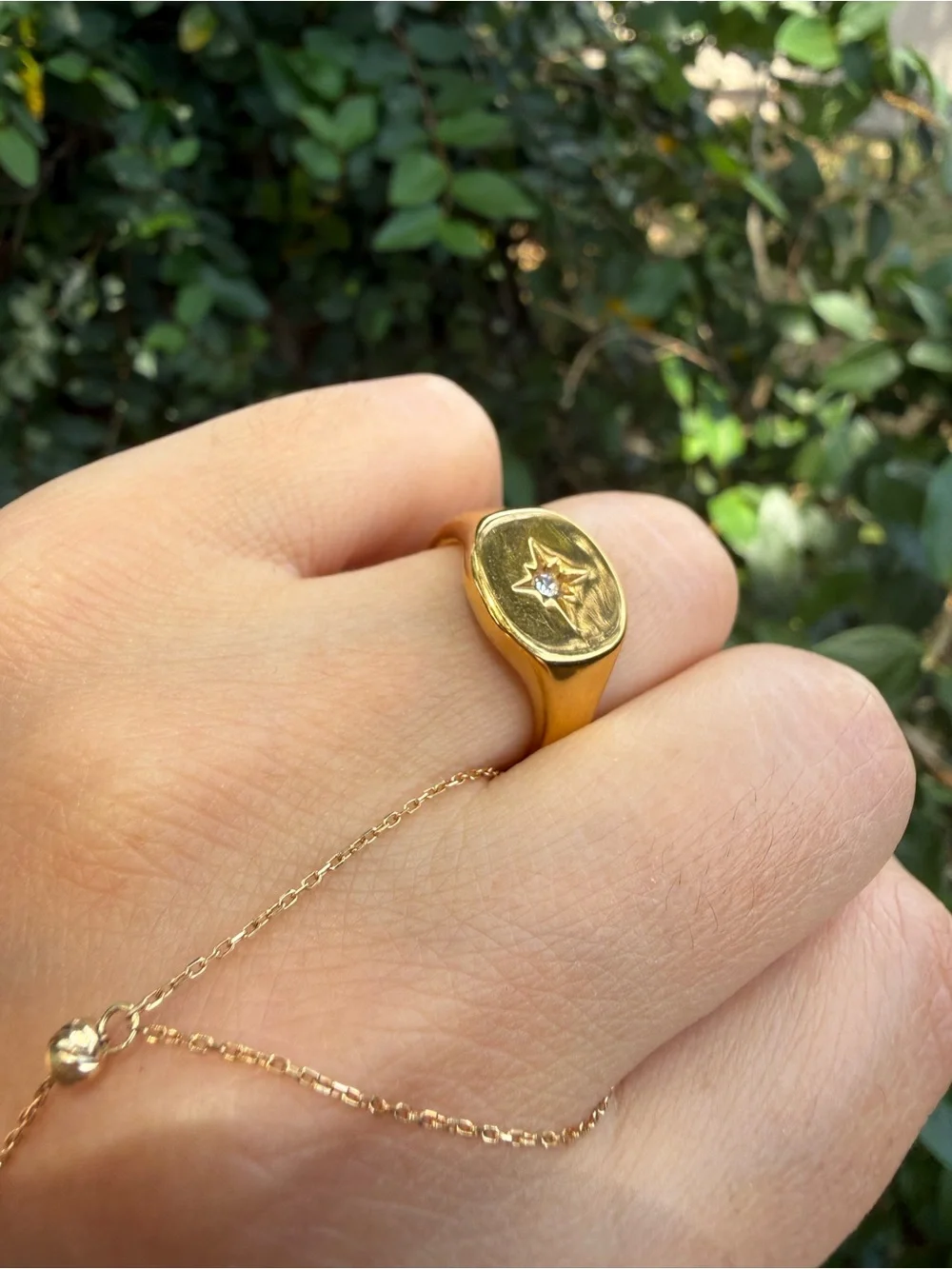 Gold Star Signet Ring with Diamond Accent - Women Jewelry